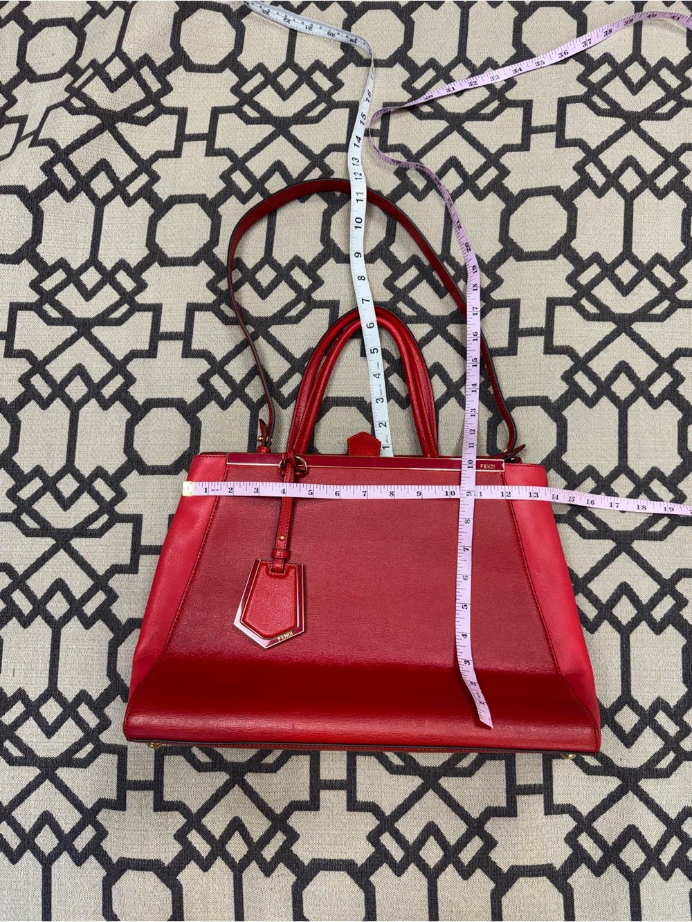 Fendi 2Jours Elite Vitello Leather Tote Bag Rosso Fiamma Red Medium - Picture 16 of 17
